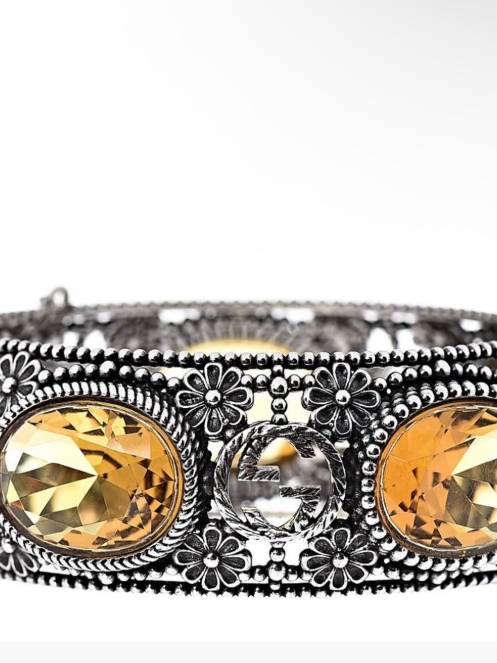 Silver-Tone Floral Bracelet with Amber Stones
